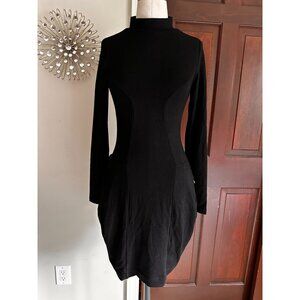 Caribbean Queen black L/S dress full back zipper peplum bottom Small